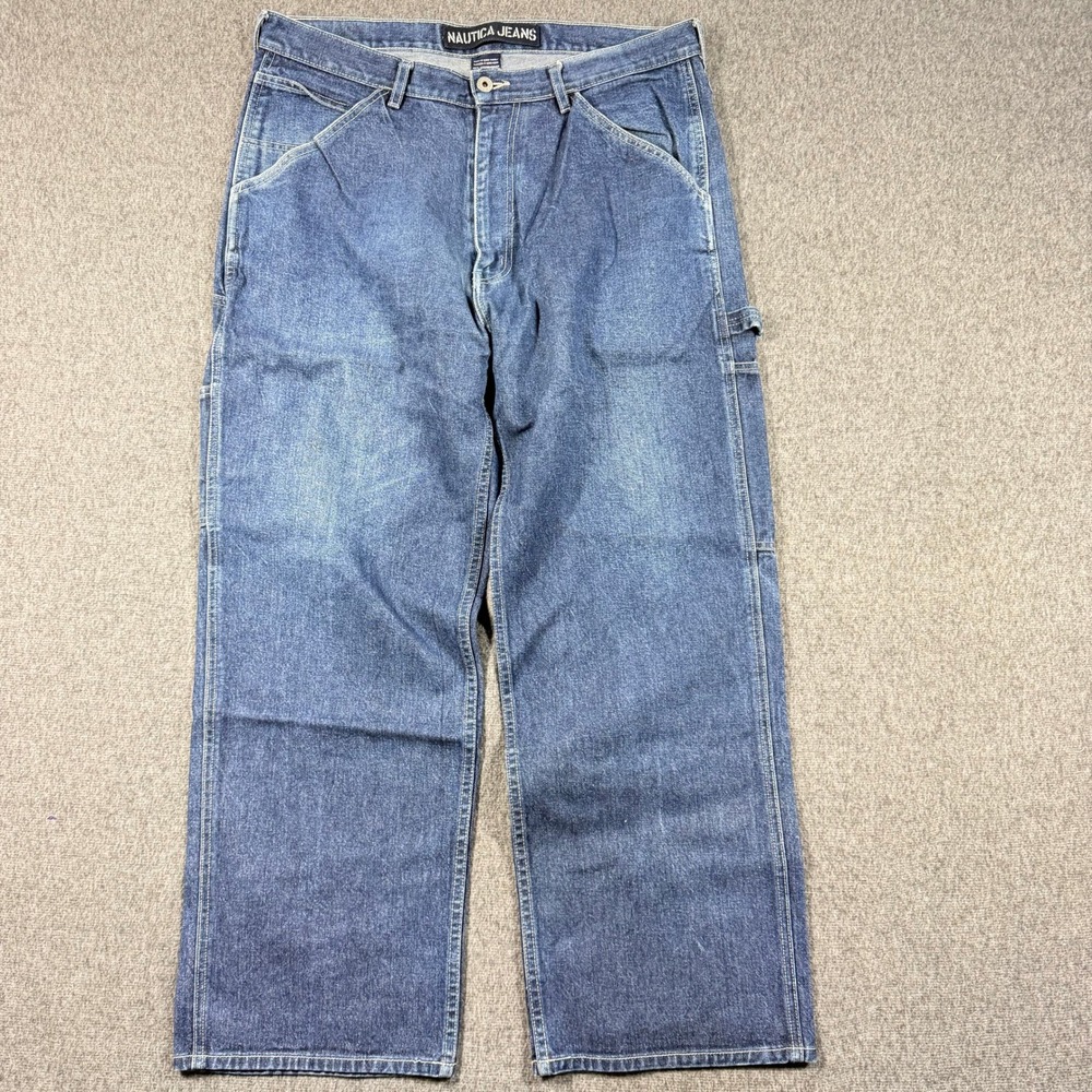 Vintage Nautica Jeans Mens 36x30 Blue Denim Carpenter Hammer Loop Workwear